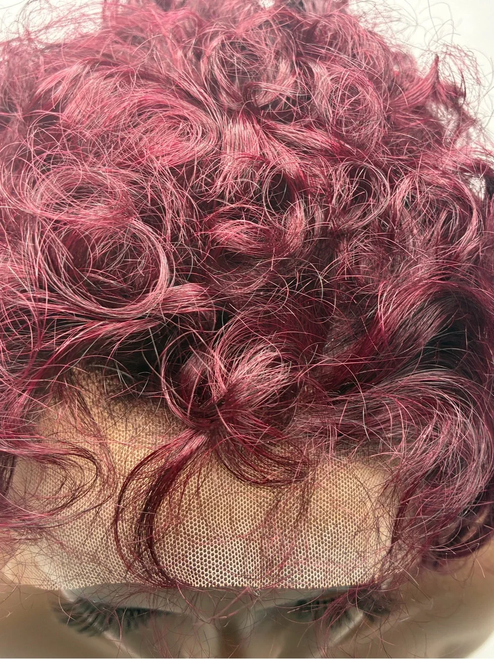 Short Curly Lace Front Wig in Burgundy.  Human Hair